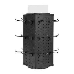 Rotating Pegboard Display 4-Sided Spinning Peg Board Display with 24 Hooks Black