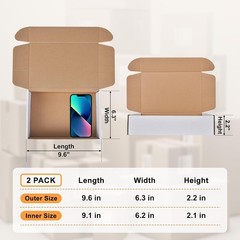 9x6x2 Inches Corrugated Shipping Boxes – 2 Pack White for Eco-Friendly Mailing