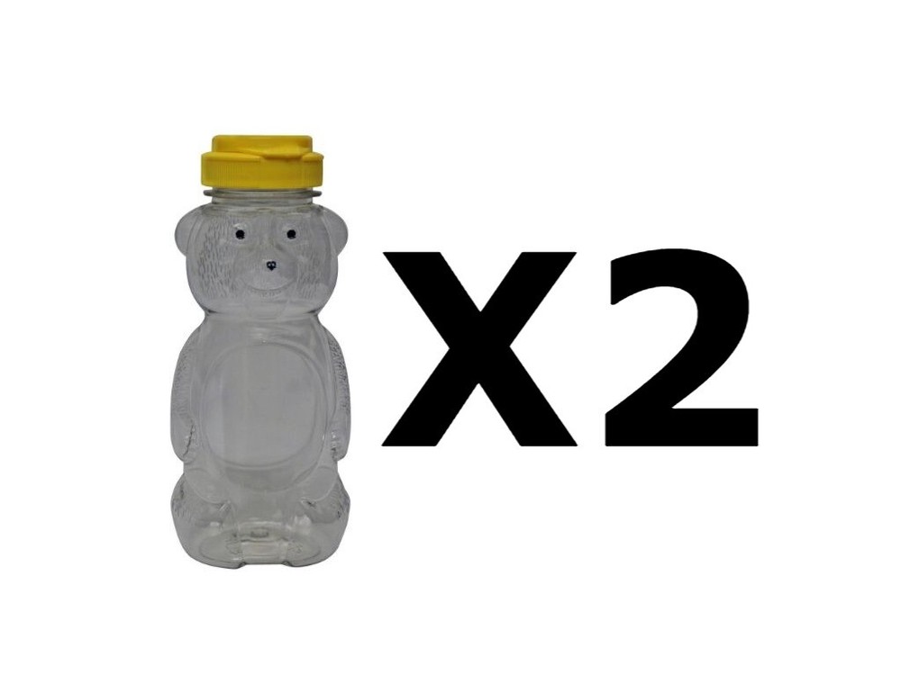 Plastic Squeeze Bear Bottle Container 12 OZ Honey Bee Jar Dispenser ~ 2 PK