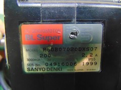 Sanyo Denki AC ServoMotor BL Super P5 200W 200Volt AC 3,000 RPM IP55 Servo Motor