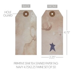 Primitive Star Paper Tag Navy 4.75×2.25 w/ Twine Set of 50 VHC Brands