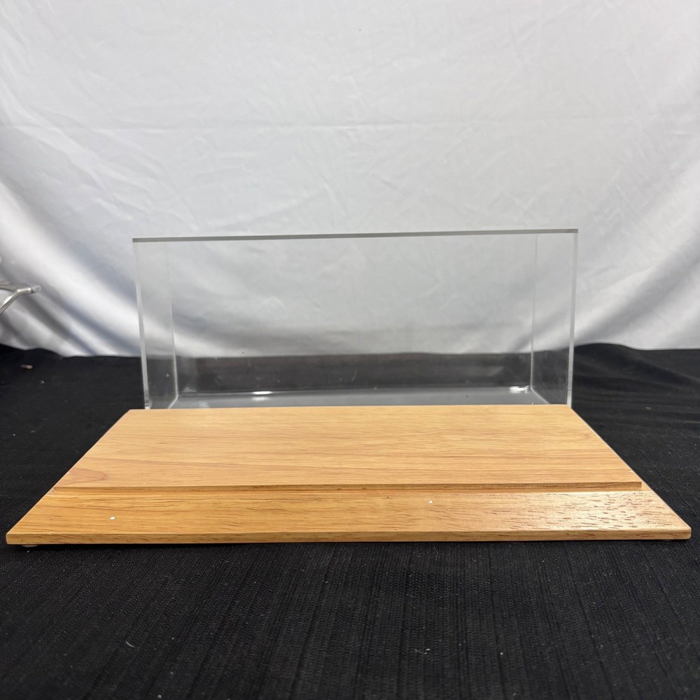 Clear Acrylic Display Case with Beveled Wood Base for Collectibles 12×5.5 Inch