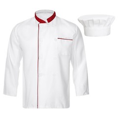 Men&Women Long Sleeve Double-Breasted Uniform with Hat Kitchen Chef Jacket