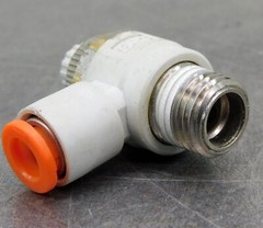 Lot of Thirteen (13) SMC AS2201F Flow Control Valve 1/4″ DIA 1/4″ NPT 90° Elbow