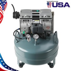 Ultra Quiet 50dB Oil-Free Air Compressor for Dental Use 24L Tank 120V Dual Gauge