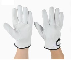 6 Pairs White Goat Skins Safety Driver Leather Gloves