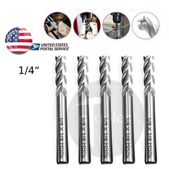 5x 1/4″ 4-Flute HSS Spiral End Mill Cutter, Straight Shank CNC Router Bits for M