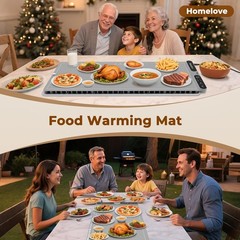 Electric Warming Mat for Food – 7 Temps, 8H Timer, XXL Grey | Roll up Silicone,