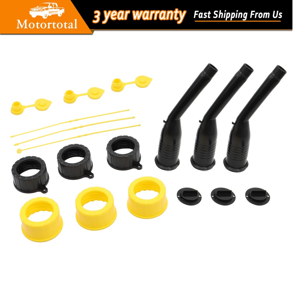 Old Style Gas Can Spout 3 Kit Replacement w/Tough Nozzles Screw Collar Vent Caps
