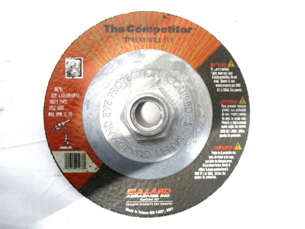 Bullard (21438) 4-1/2 x 1/8 x 5/8-11 30 Grit A/O Depressed Center Wheel – 9 QTY