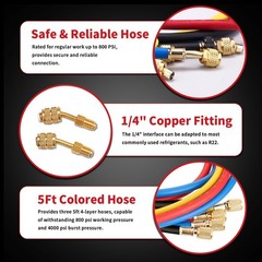4-Way Manifold Gauge Set for R22/R410A/R134A | AC Charging Gauges, Quick Adapter