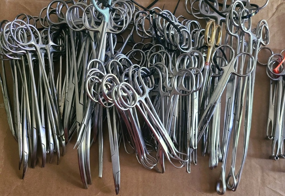 Lot of 200+ Assorted Tissue Forceps Straight, curved, tissue and scissors..