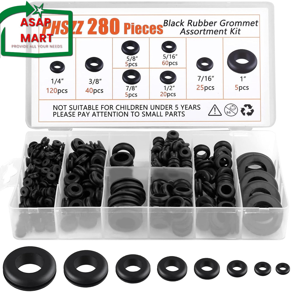 PSHZZ 280 PCS Rubber Grommets Kit, Rubber Hole Grommet Gaskets Assortment for Wi