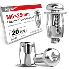 Neprift 20Pcs M6 x 25mm Hollow Door Anchors, Metal Molly Bolts with Screws fo…