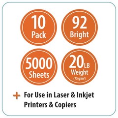 Pen+Gear Copy Paper, 8.5″ x 11″, 92 Bright White,20 lb., 10 Ream Case 5000 Sheet