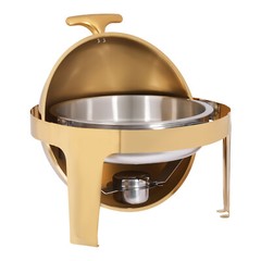 Gold Round Roll-Top Chafing Dish Set Commercial Stainless Steel Buffet Warmer