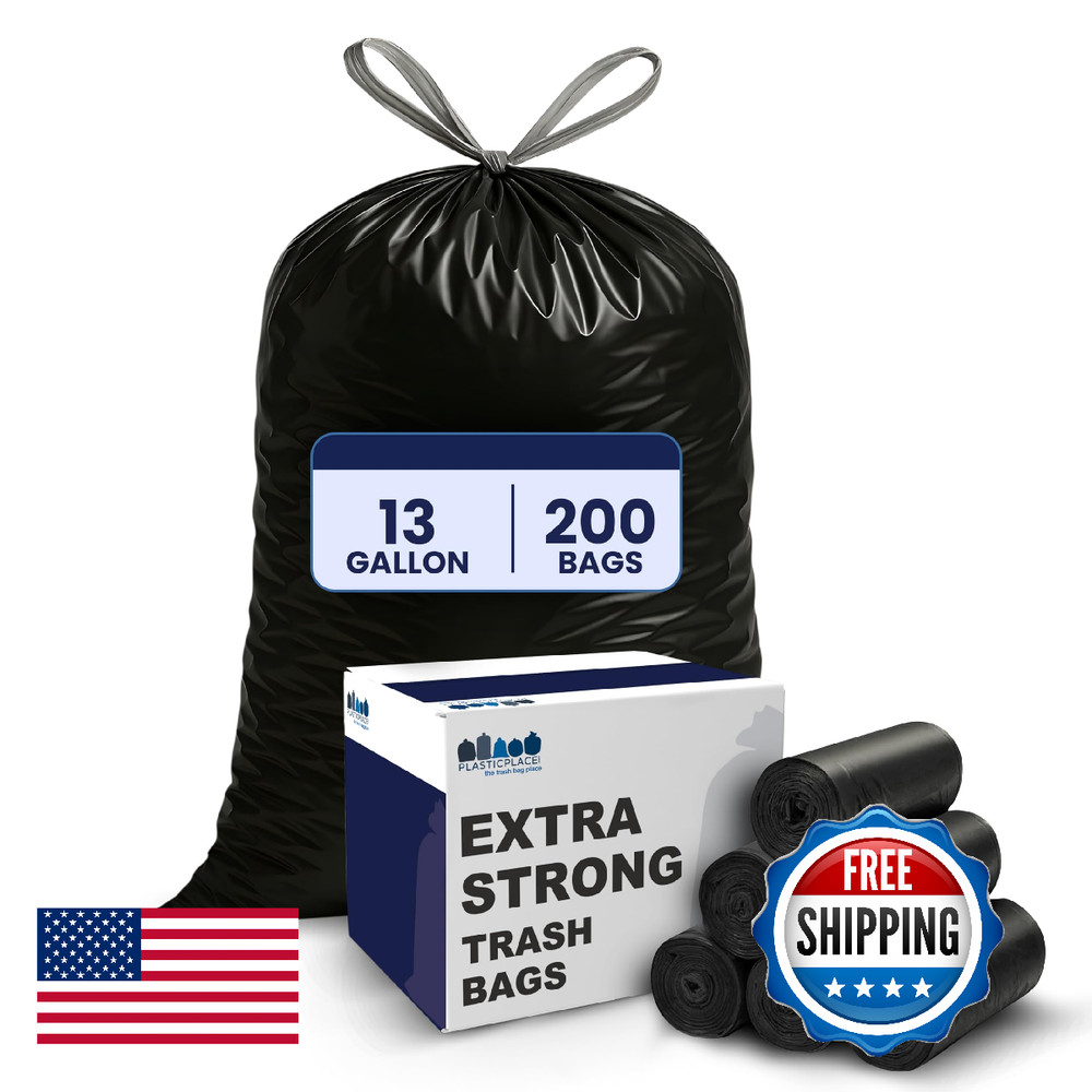 Plasticplace 13 Gallon Extra Tall Drawstring Kitchen Trash 1.2 Mil 24W X 31H
