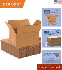 Kraft Corrugated Shipping Boxes: 25-Pack 10″L x 8″W x 6″H – Reusable & Strong