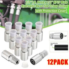 12 Pack 1/2″ Hydraulic Hose Fittings, 1/2″ I.D. Hose x 1/2″ NPTF Male with Cover