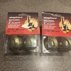 (2) VINTAGE PAIR SHEPHERD CARPET CASTERS METAL WHEEL STEM TYPE 2″ NEW 1980s
