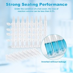 0.2ml-8-Strip PCR Tubes, Individual type with attached cap, flat-top Clear
