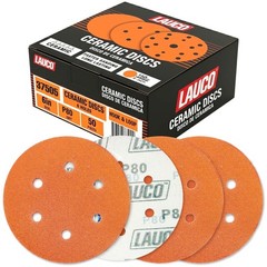 50 PCS 6 Inch 6 Hole Ceramic Sanding Discs P80 Grit, Hook and Loop Orbital