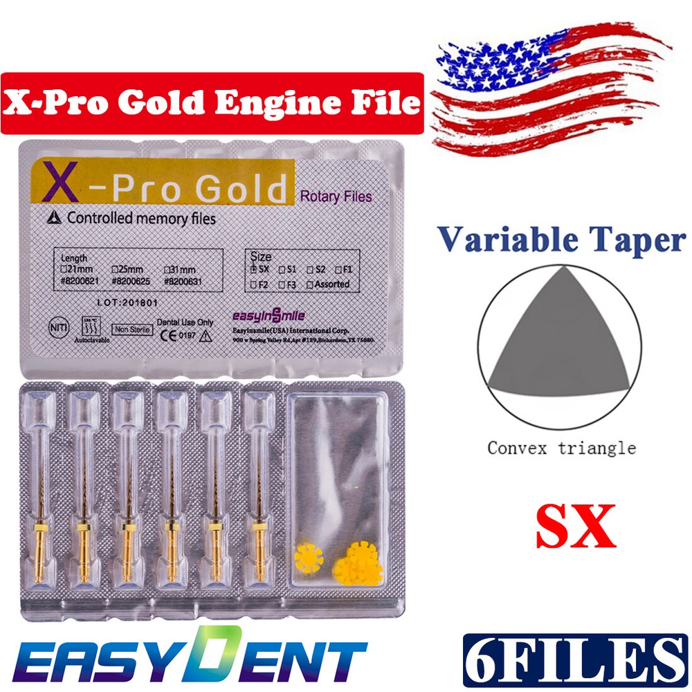 6Pcs Dental NITI Gold Opener Files SX Endodontic Engine Rotary Files EASYINSMILE