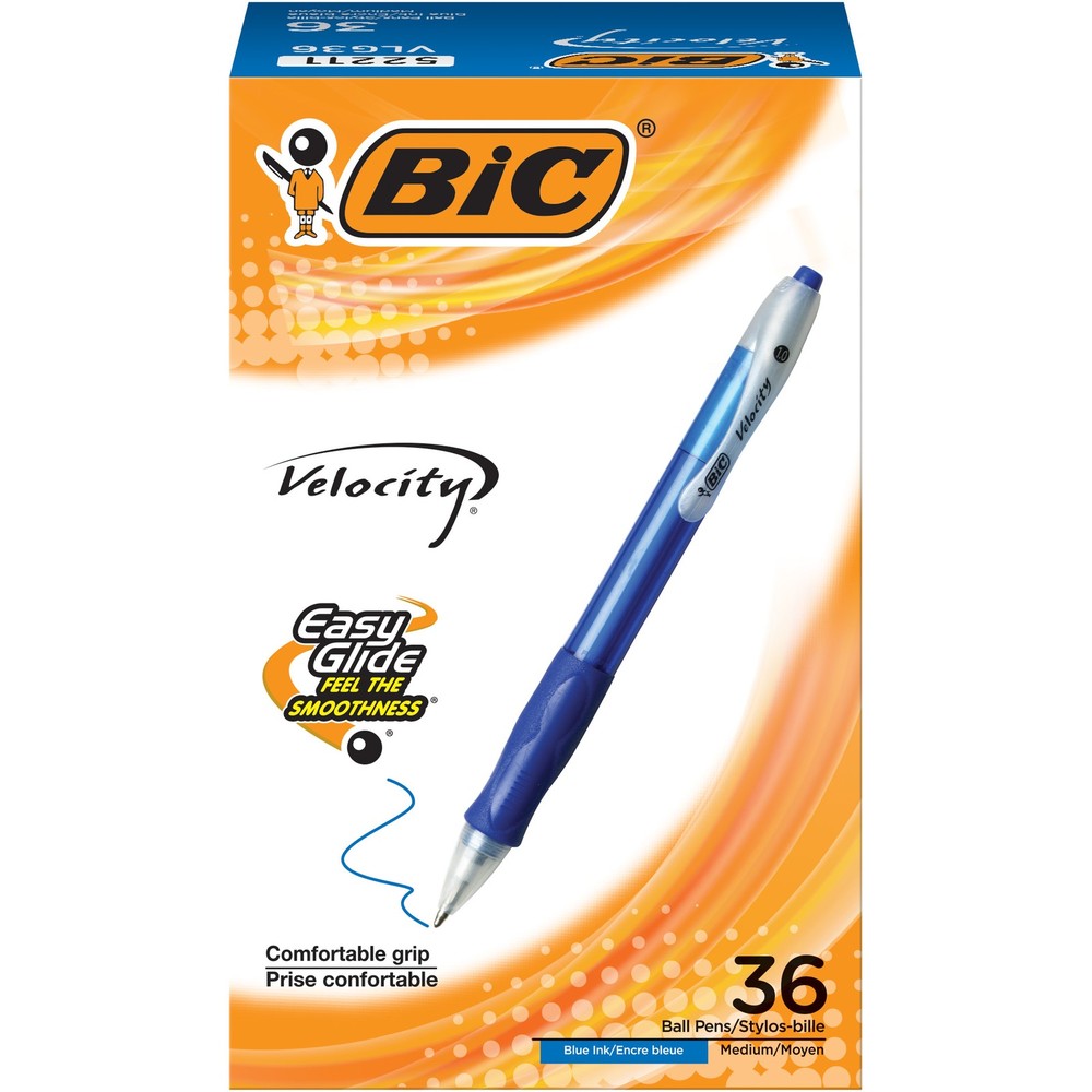 BIC Velocity Retractable Ballpoint Pens, Medium Point (1.0 mm), Blue Ink,
