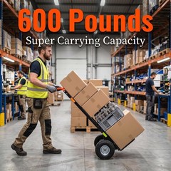 AIRAJ Heavy-Duty Hand Truck with Solid Rubber Tires 600-Pound Capacity Carbon