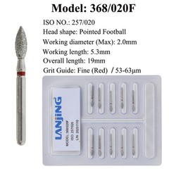 Dental Diamond Bur 368/023C 368/023F Pointed Football FG Burs Fine Coarse Burr