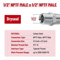 10 Pack Hydraulic Hose Adapter Fittings: 1/2″ NPTF Male x 1/2″ NPTF Male w/Cover