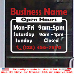 Custom Vinyl Shop Decal Store Name BUSINESS OPEN HOURS Window Sign Door BS026B