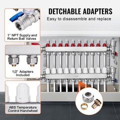 10-Port Hydronic Manifold – Stainless, 1/2″ Adapters, 5L/min
