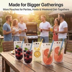 200 Drink Pouches with Straws – Reclosable for Parties