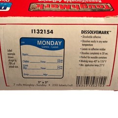 Food Safety Labels 7 Rolls Day of the Week Monday-Sunday 250 per Roll 2” Square