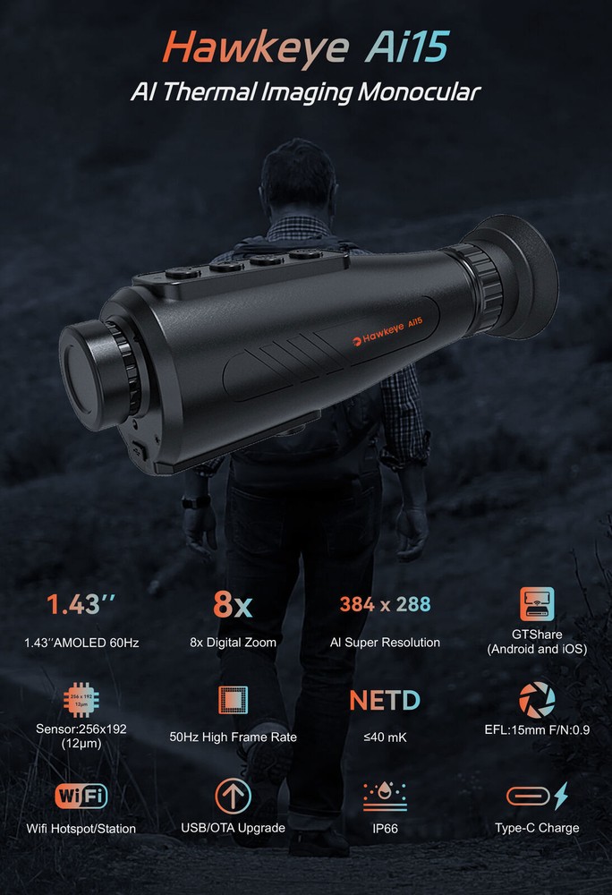 Thermal Monocular AI 384×288 12um 60Hz 5 Display Modes Thermal Scope for Hunting