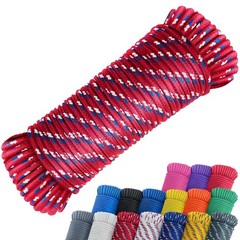 SMART&CASUAL 100 ft 1/4″ Polyester Rope x 100′, Red (Blue&white)