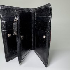 Lauren Ralph Lauren Wallet Black Leather LRL Clutch Compact Card Holder Red VTG