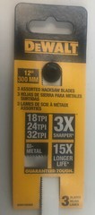 Dewalt, Hack Saw Blades, 12″ L, One Each of 18, 24, 32 tpi (3 blades), DWHT20558
