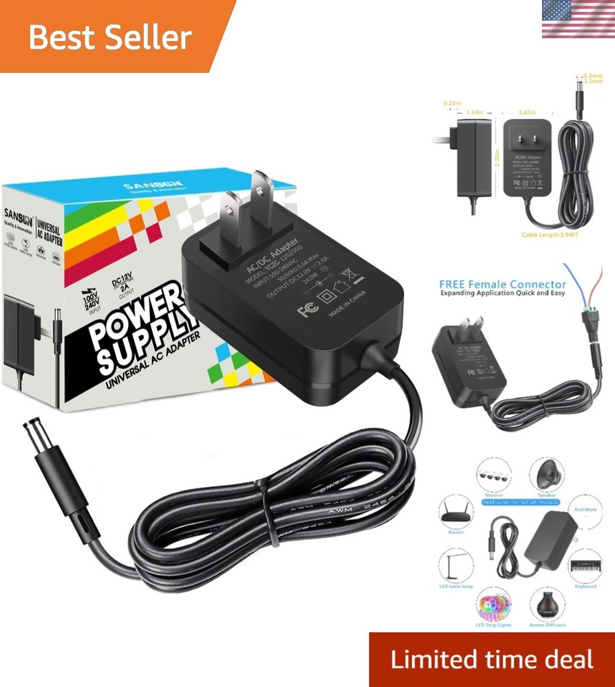 Brand New 12V 2A Power Supply with AC to DC Conversion and Multiple Compatibl…