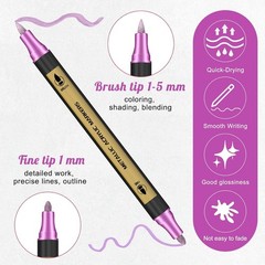 30 Colors Metallic Marker Pens, Dual Tip Acrylic Paint Pens for Scrapbook Black