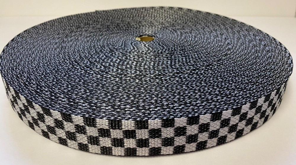 Black & White Checkered Polypropelyne 1 1/2″ Webbing – WHOLE ROLL!! 100 Yards