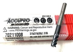 Accupro 70211008 3/16″ 5FL Corner Radius End Mill .015R Solid Carbide AlTiN NEW
