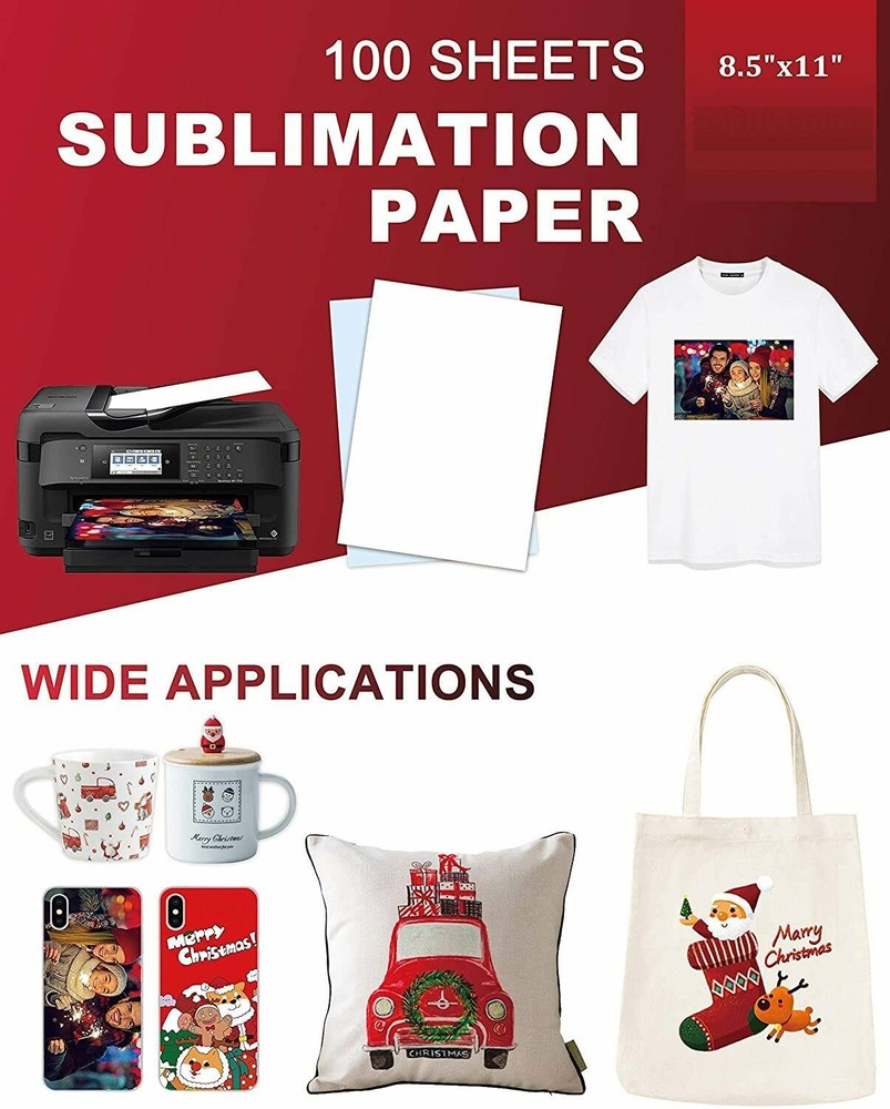 100 sheets Sublimation Paper 8.5×11 for Inkjet Printer Epson Canon Heat Transfer