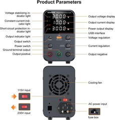 Fuente De Alimentacion Dc 30V 10A Con Knob Y Puerto Usb De Carga Rapida