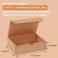 Kraft Shipping Boxes 9″ x 6″ x 2″ (25-Pack) Foldable & Crush-Proof | Corrugat…