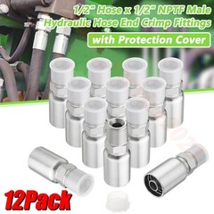 12Pack 1/2″ Hydraulic Hose Fittings, 1/2″ I.D. Hose x 1/2″ NPTF Male with Protec