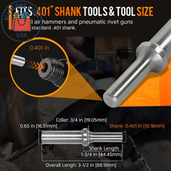 A1605 Pneumatic Air Hammer Rivet Set 1/4in .401 Shank Round Head Tool