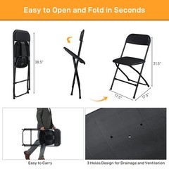 12PCS Folding Plastic Chair Wedding Party Outdoor Indoor 360LBS Capacity Black