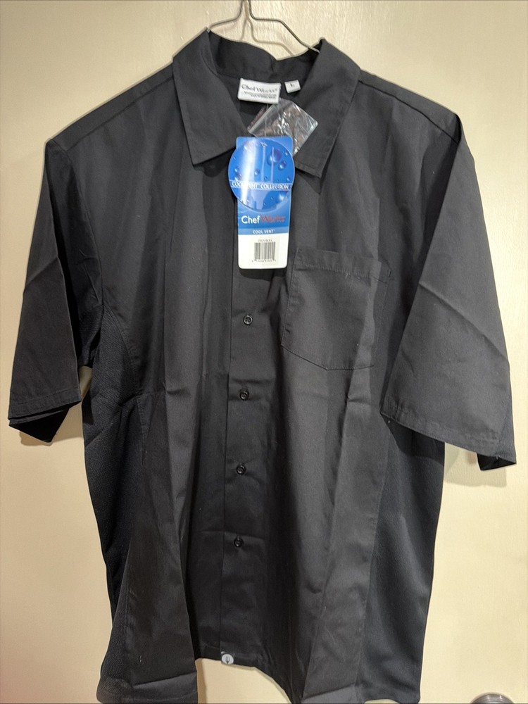 Chef Works Unisex Cool Vent Chefs Shirt in Black L Polycotton – Short Sleeve